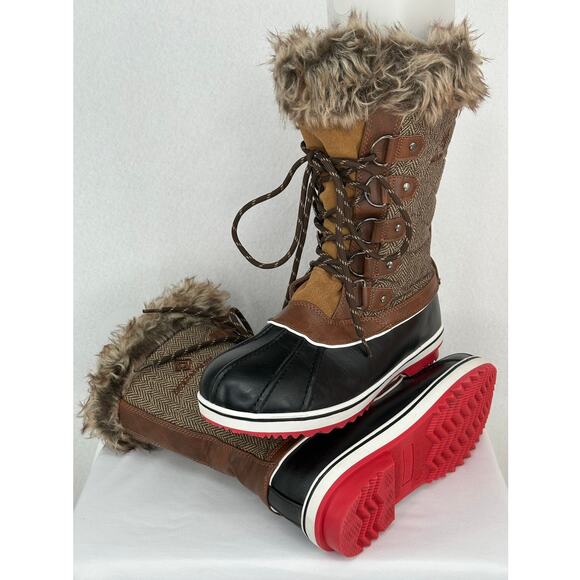 Dream Pairs Brown Mid Calf Fur Snow 3M Thinsulate Water Resistant Boots 9 - Picture 1 of 9